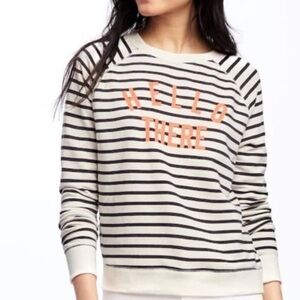 Old NAVY “Hello There”’Graphic Striped Sweatshirt Size Small in Black and White